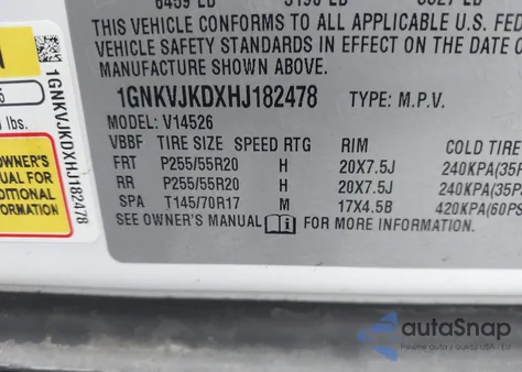 2017 Chevrolet Traverse Premier z USA, uszkodzony, nr VIN 1GNKVJKDXHJ182478
